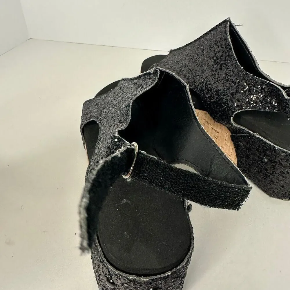 Black Glitter Wedges Sparkly Sandal | Women Size 7.5